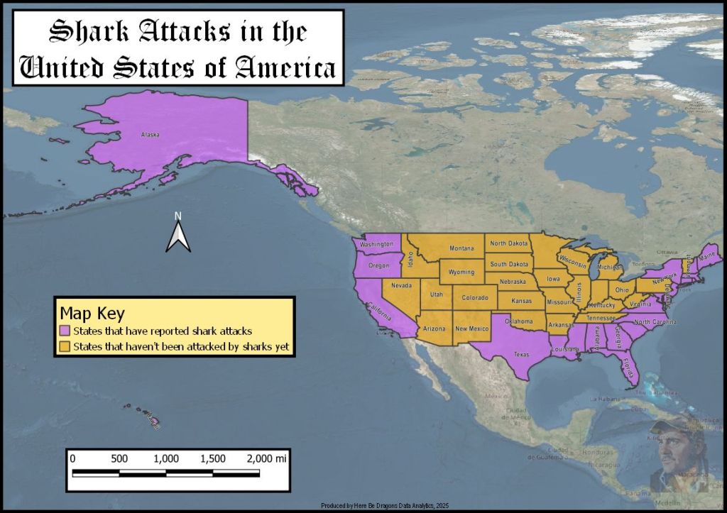 A map of Shark Attacks in the US