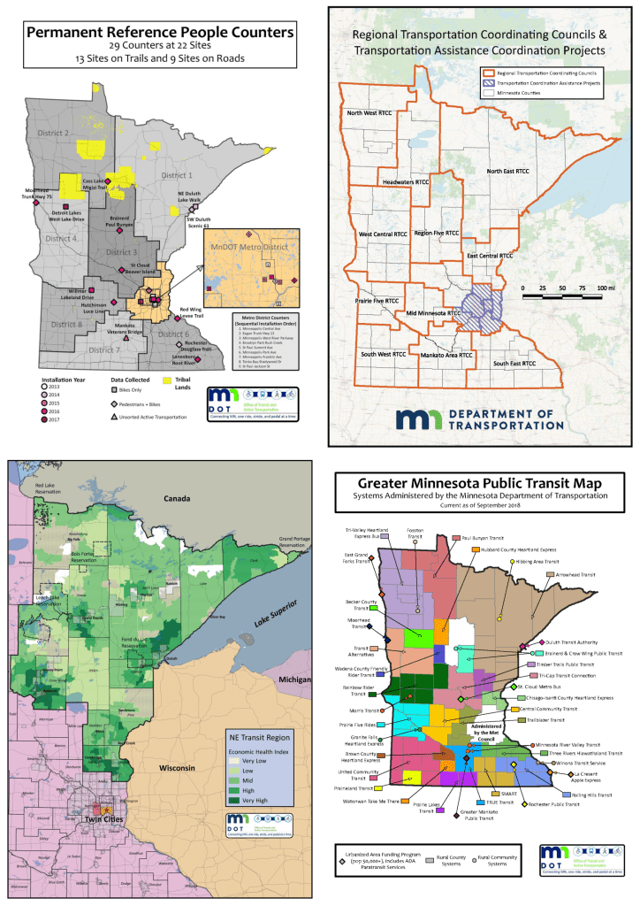 An image of four of the maps in my MnDOT cartography portfolio