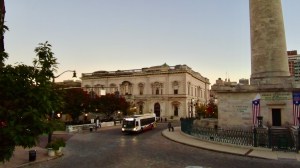 An MTA bus by Baltimore's Washington Monument